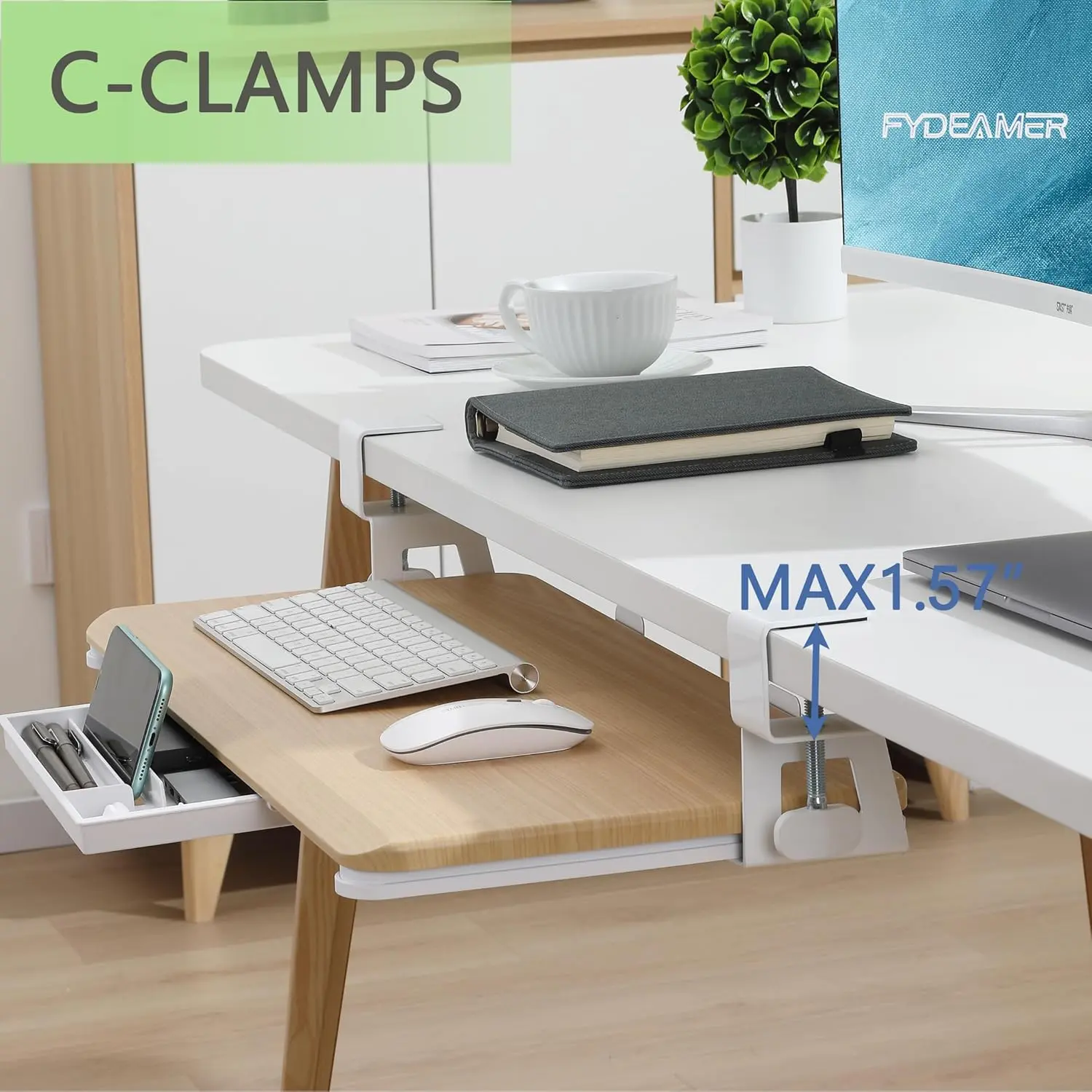 ETHU Ergonomic Keyboard Tray Under Desk, Large 26.77" X 11.81" Keyboard Stand with C Clamp Mount for Easy Installation – Adjustable Computer Tray for Office & Home Use