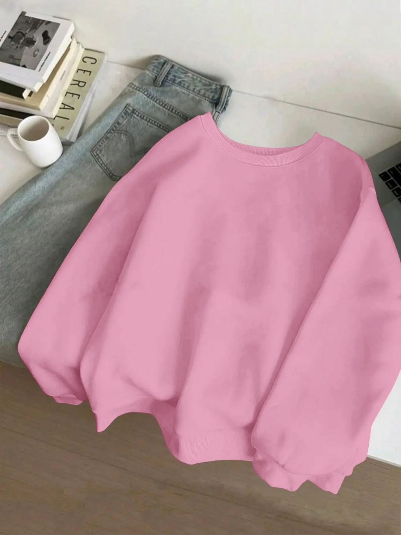 Trendy Solid Color Sports Casual Cozy Sweatshirt for Teen Girls, Casual Fashion Long Sleeve Top, Comfortable and Breathable Athleisure Wear for All Seasons