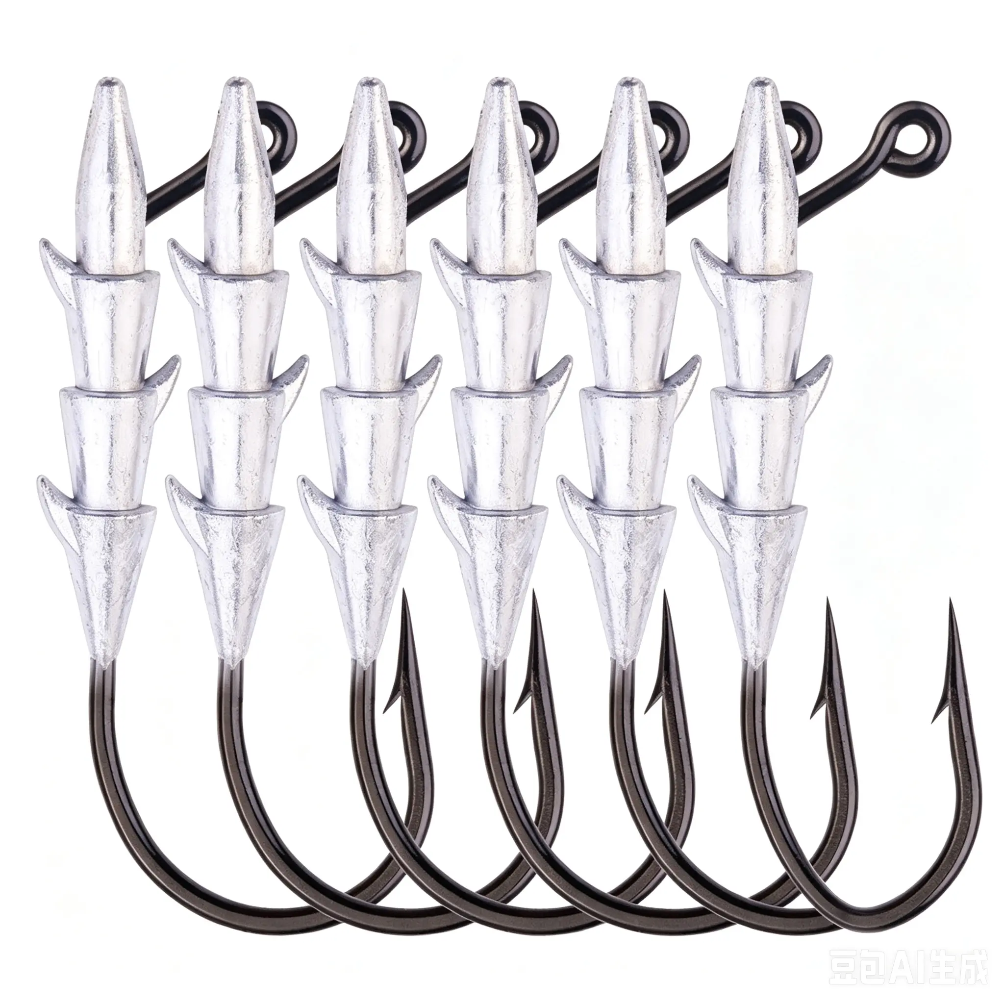 6-pack Dragon Tail Cookie Jig Hooks Sharp Lead Jig Heads with Integrated Bait Keeper, Soft Plastic Lure Jig Hooks for Freshwater Saltwater Bass Fishing