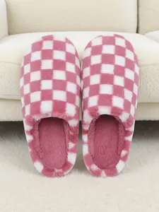 Plaid Design Plush Lined Slippers, Memory Foam Soft Sole, Warm Indoor Outdoor Home Shoes, Fall Winter Casual Footwear Gift