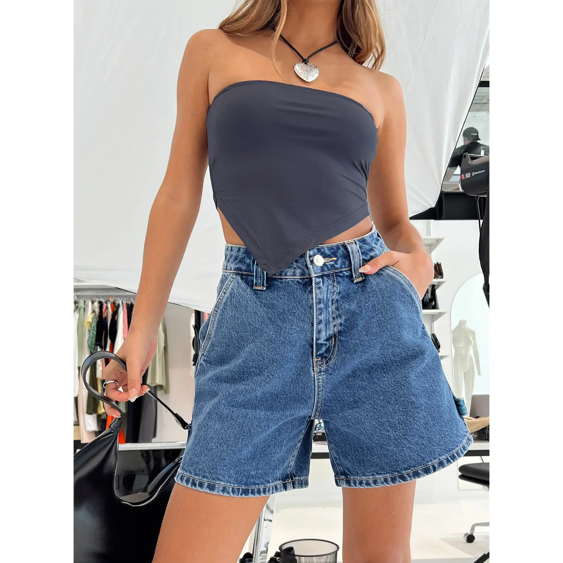 Lou Carpenter Denim Shorts Mid Wash