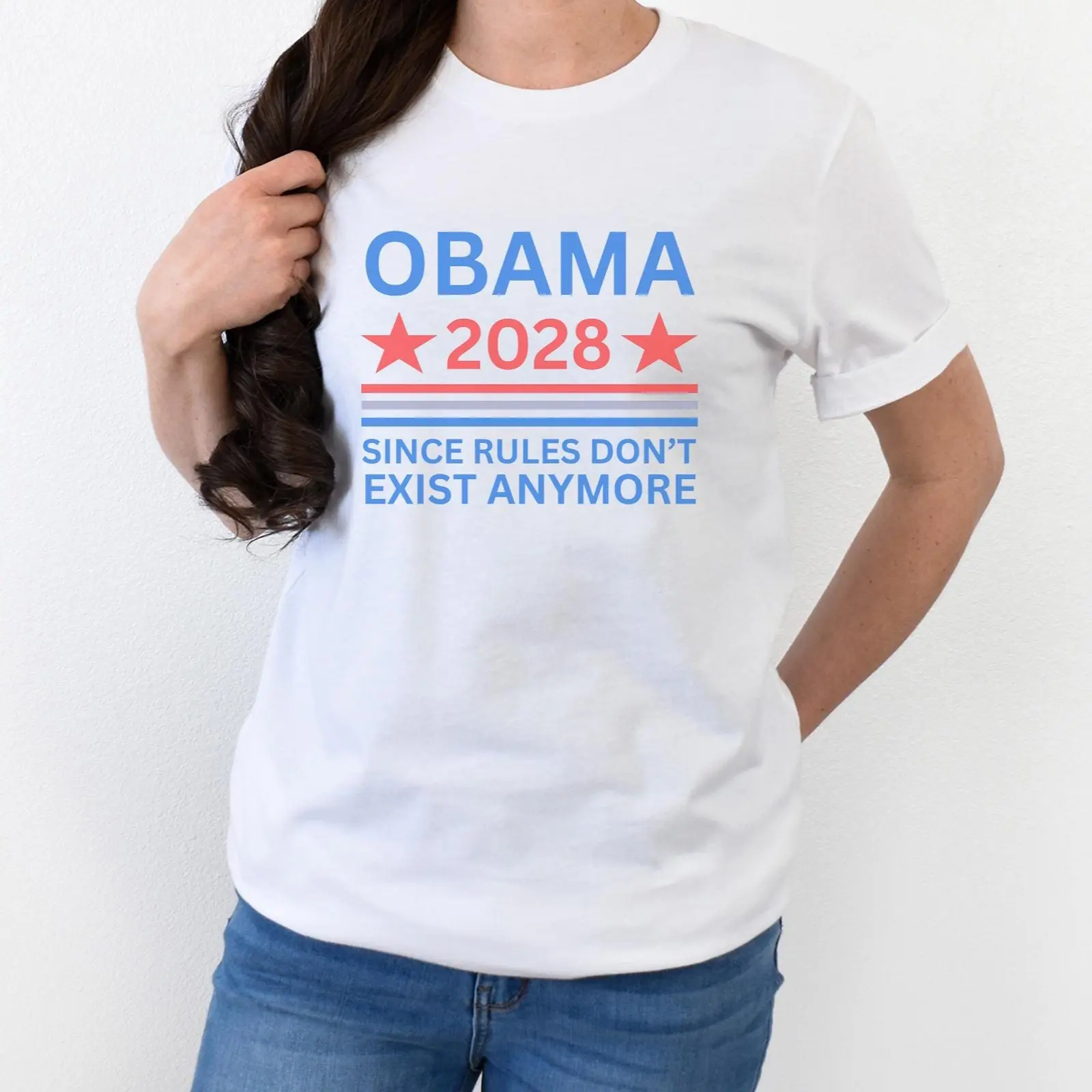 Unisex 2028 President Election Streetwear T-Shirt - Shortsleeve Round Neck Cotton Fabric Fit, Democrats "Since Rules Don't Exist Anymore" Graphic Sports Top, Printed