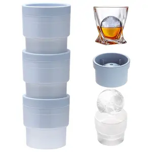 IMOLI Ice Ball Molds, Slow-Melting Stackable Ice Cube Maker, Round Ball ice Cube Mold, 2.5 Inch big Ice Spheres for Whiskey Cocktails Juice Beverages Bourbon(3pcs Blue, white and pink)