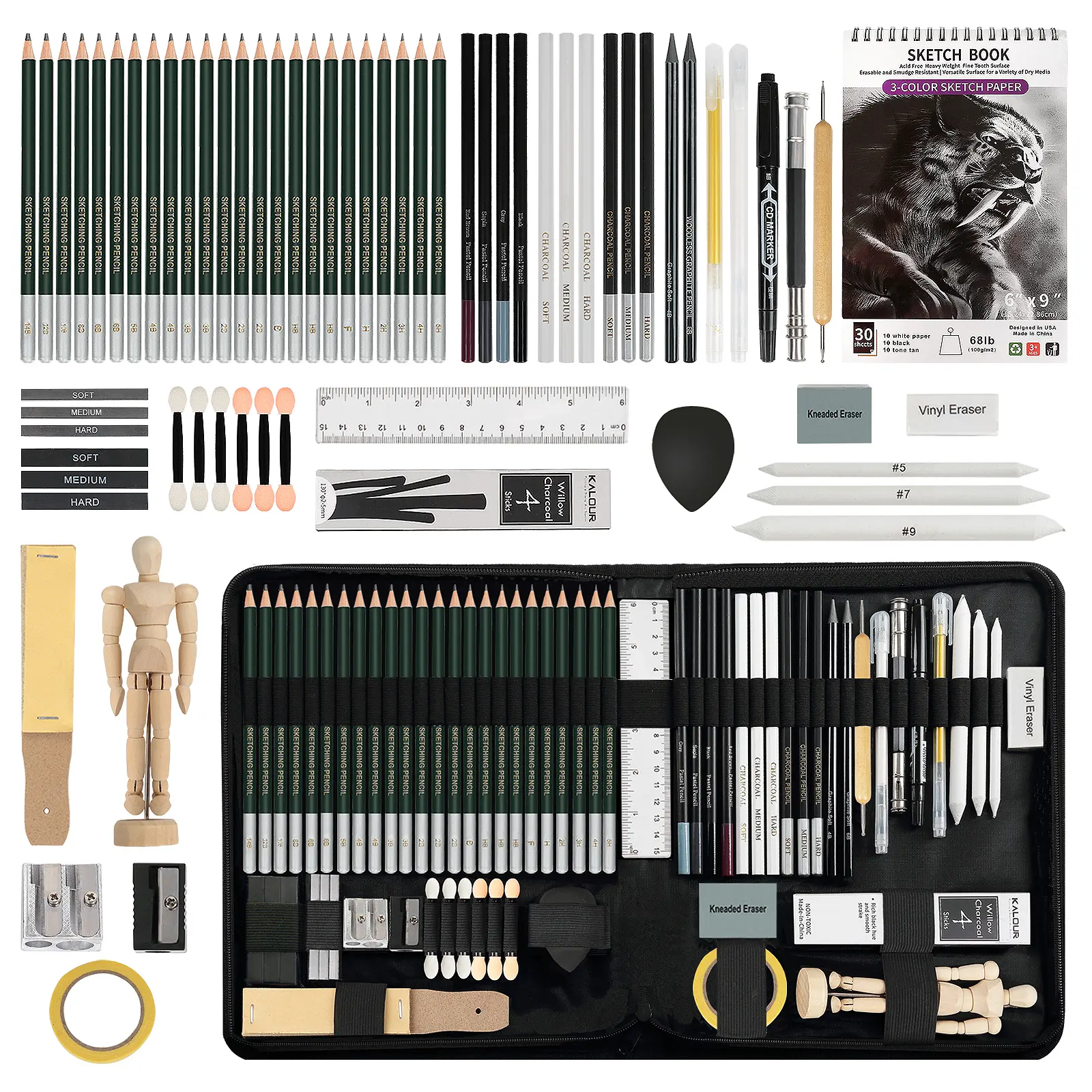 70 Pack Drawing Set Sketching Kit, Sketch Pencils Art Supplies for Adults Artists Kids with Sketchbook,Graphite,Charcoal Pencils,Blending Tools