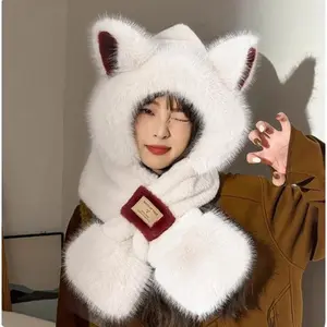 Winter Hooded Fox Ear Scarf - Thick Plush Stretchy Knitted Thermal Scarf with Full-Covering Ear Warmers, Fun, Cozy for Cold Weather and Cute Seasonal Style
