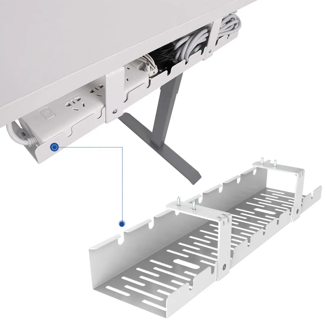 FLEXISPOT Metal Wire Under Desk Cable Management Tray, Raceway Organizer for Standing Desks, Ideal for Computers & Office Equipment, Cable Management Kit, Office Desk Accessory