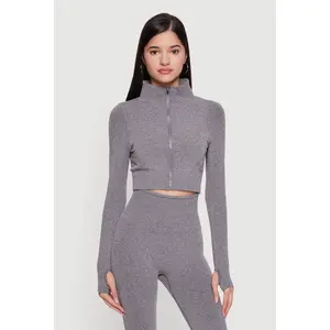 Seamless Compression Rib Zip Front Cropped Active Jacket
