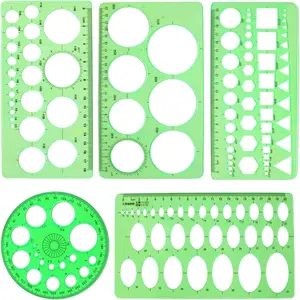 5PCS Circle Template Measuring Geometry Ruler Geometric Drawings Stencils Rulers, Plastic Circle and Oval Measuring Templates(Green)