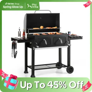 PHI VILLA Extra Large Charcoal BBQ Grill, 794 SQ.IN. Cooking Area, Easy Clean Full Size Ash Tray, Enamel Grilling Racks, Smokeless, Metal Iron Barbecue