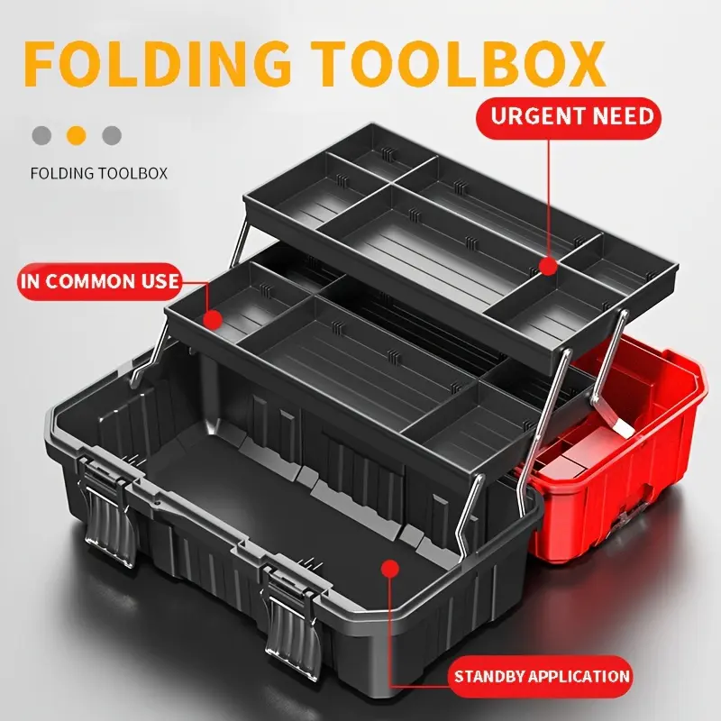 21-inch Folding Toolbox, Three-layer Folding Plastic Storage Toolbox, Thick Material, Anti-fall And Wear-resistant, Multi-functional Storage Box With Tray And Partition.