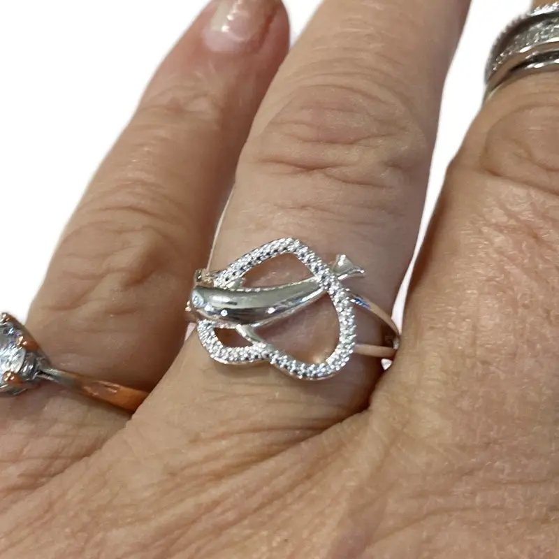 High Quality 925 Sterling Silver Love Dolphin Ring Size 9 for Women