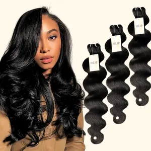 MLIP 16A Raw Indian Human Hair Bundles Extensions, 100% Unprocessed Virgin Body Wave Bundles, Natural Wavy Hair, 3X Longer Lifespan, No Tangle, No Shedding, Silky Soft After Wash, 16-20 Inches