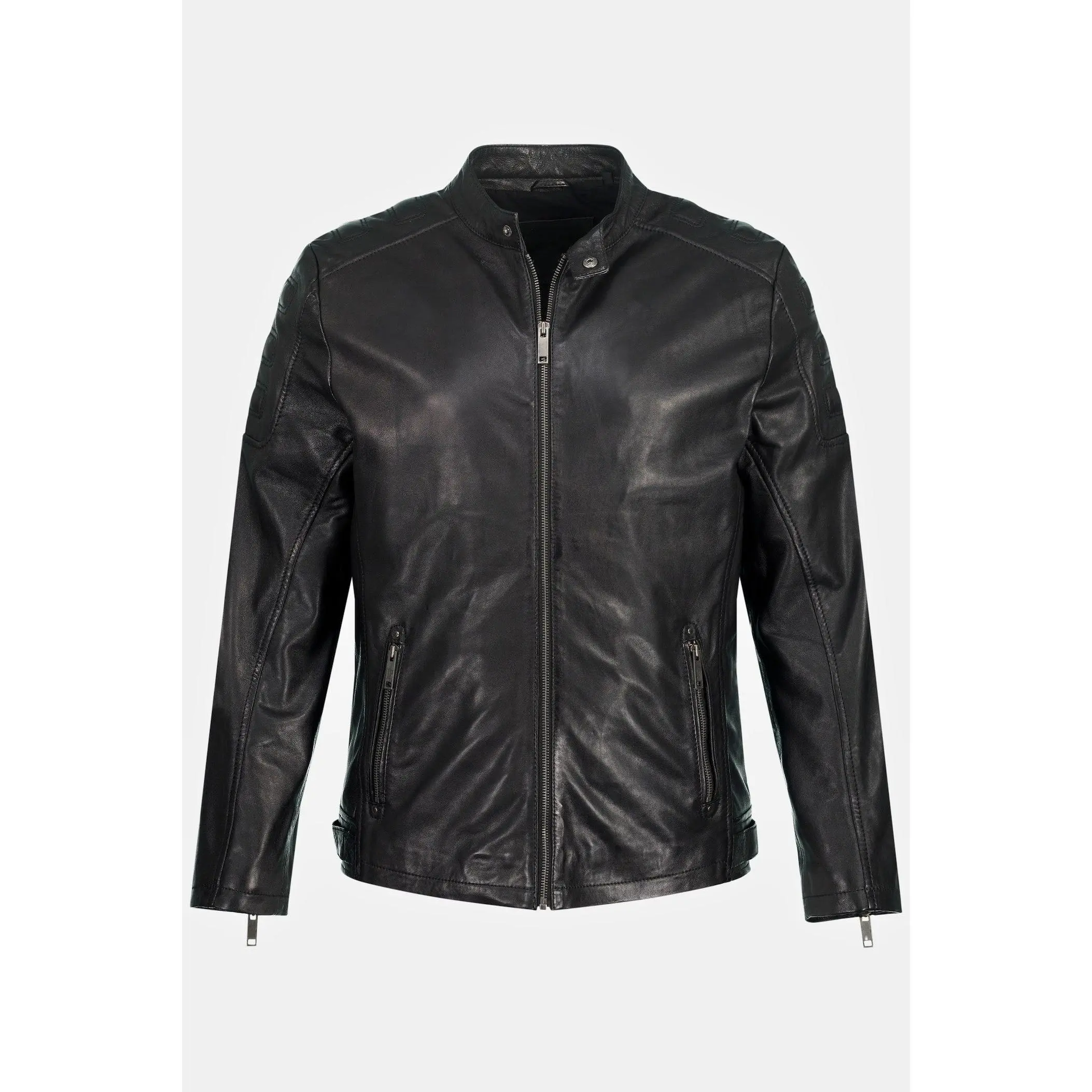 Men's Lamb Nappa Leather Biker Jacket – Real Leather Quilted Shoulder Moto Jacket (L–7XL)