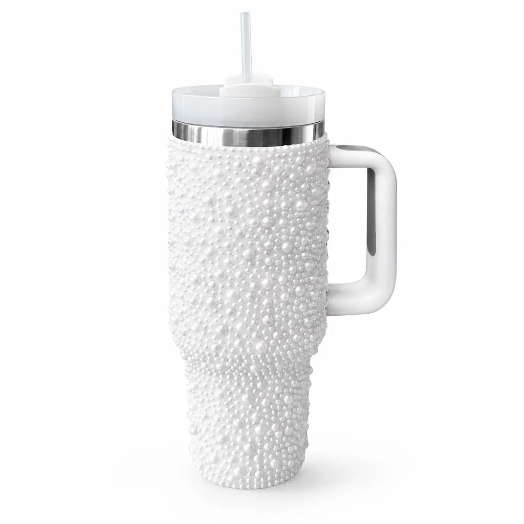 40oz Glam Stainless Steel Thermal Tumbler - Bling Rhinestone Insulated Reusable Flask with Handle, Silicone Lid, Steel Straw, ABS Components, Ideal for Cocktails - Portable Kitchenware Travel Gift Cup