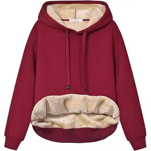Women’s Casual Winter Warm Fleece Sherpa Lined Hooded Sweatshirt Thick Pullover Plus Size with Pockets