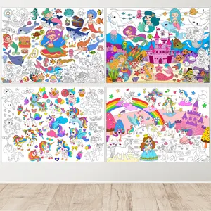 4 Pack Giant Coloring Posters - Mermaid & Unicorn Theme Jumbo Coloring Tablecloth for Kids | Table & Wall Coloring Sheets, Class Home Craft Activities, Party Favors, Decorations & Kids Gifts