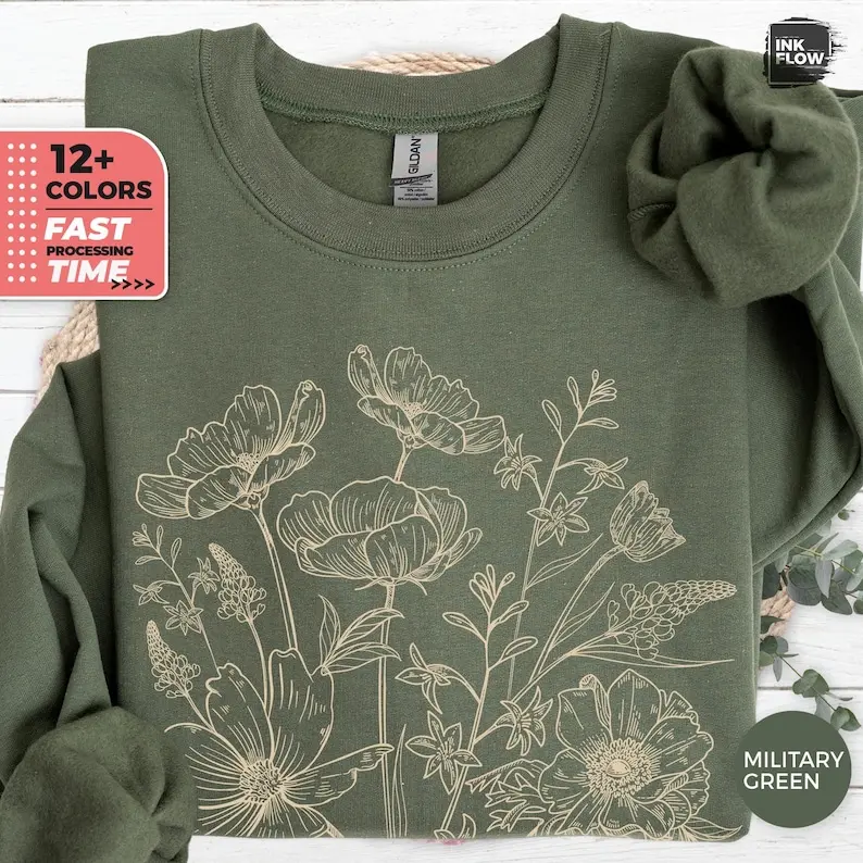 Vintage Pressed Flowers Sweatshirt, Boho Cottagecore Sweater, Botanical Wildflowers Gift, Nature Lover Hoodie, Nature Sweatshirt, Floral Top