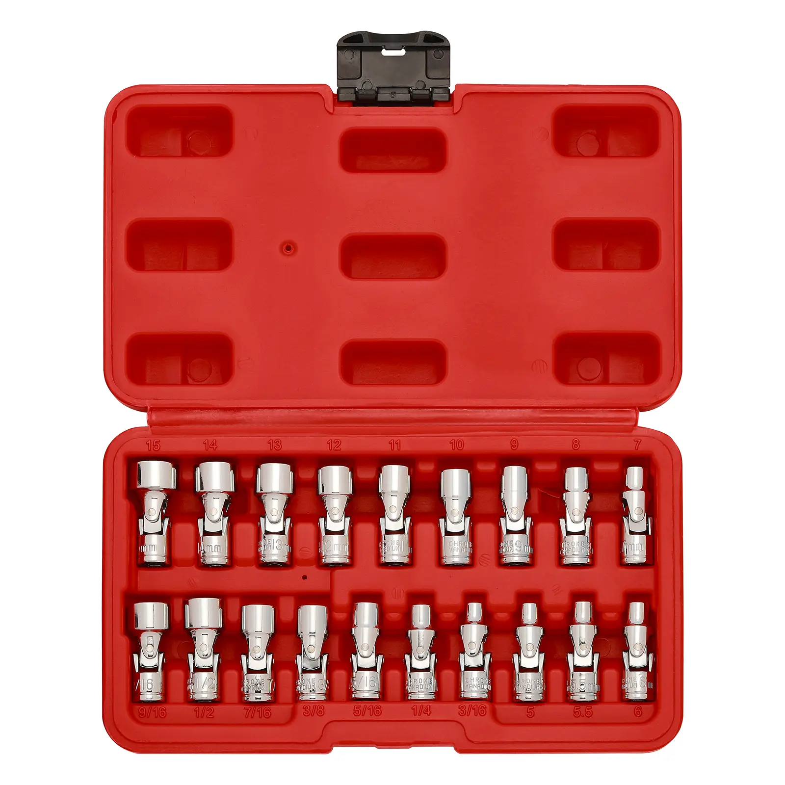 CASOMAN 19PCS 1/4" Drive Corrosion Resistant Mirror Chrome Swivel Socket Tool Set - Metric (5mm-15mm), SAE (3/16"-9/16"), 6-Point Cr-V Sockets for Mechanics, Tools for Mechanics, Tight Spaces, Inches/mm