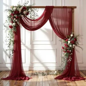 Wedding Arch Draping Fabric, 1 Panel 18FT Burgundy Sheer Backdrop Curtain Chiffon Fabric Drapery Voile Scarf Draping Panels for Wedding Archway Ceremony Curtain Valance Party Decoration