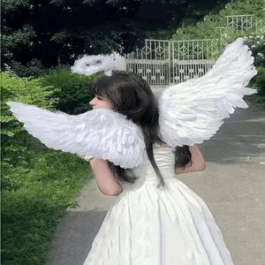 Angel Costume Cosplay Props Set, Includes Angel Wings Halo Headband Fairy Wand, Artificial Feather Material, Perfect for Stage Performance