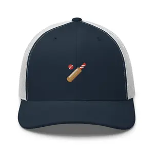 Cricket Bat and Ball Embroidered Retro Trucker Hat - Structured with Mesh Back in Variety of Colors