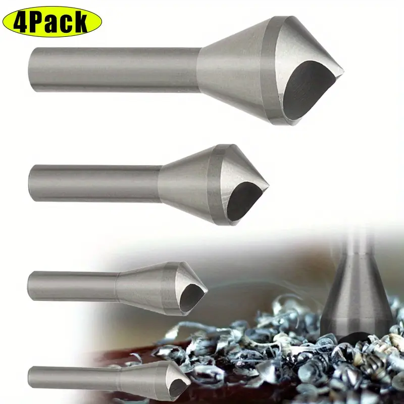 4-Pack High-Speed Steel Countersink Drill Bit Set - Quick Change Round Shank, Multi-Size 2-5/5-10/10-15/15-20mm, Chamfering/Deburring Tools for Woodworking, Cuts Through Metal, Wood, Plywood, PVC - Home Improvement Supplies, 4Pack