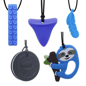 FN20 Sensory Chew Necklace for Boys and Adults, 5 Pack Chew Necklaces for Kids with Autism, ADHD, SPD, Chewing, Oral Motor