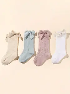Women's Bow-Knot Knitted High-Top Socks, Cotton Lightweight Comfortable Breathable Mesh Design, Spring Summer Fashion Footwear