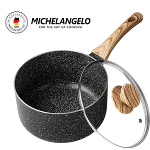 MICHELANGELO Saucepan Set with Lid, Nonstick Sauce Pan with Lid, Small Sauce Pot with Granite Coating, Induction Compatible Cookware