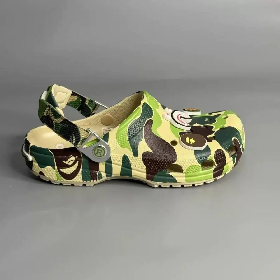 Trendy Green Camo Slip-On Clogs – Unisex Street Style Mules with Soft EVA Foam, Adjustable Back Strap, and Breathable Vent Design
