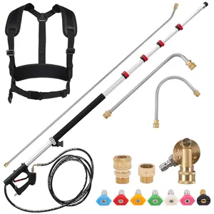 RIDGE WASHER 24 FT Telescoping Pressure Washer Wand, Pressure Washer Extension Wand, Telescopic Gutter Cleaner With 3 Curve Wands, 7 Spray Nozzle Tips, Adjustable Support Belt and 2 Adapters, 4000 PSI