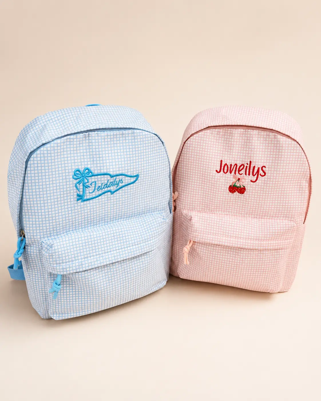 Personalized Embroidered Name Gingham Backpack, Preschool & Daycare Functional Bag