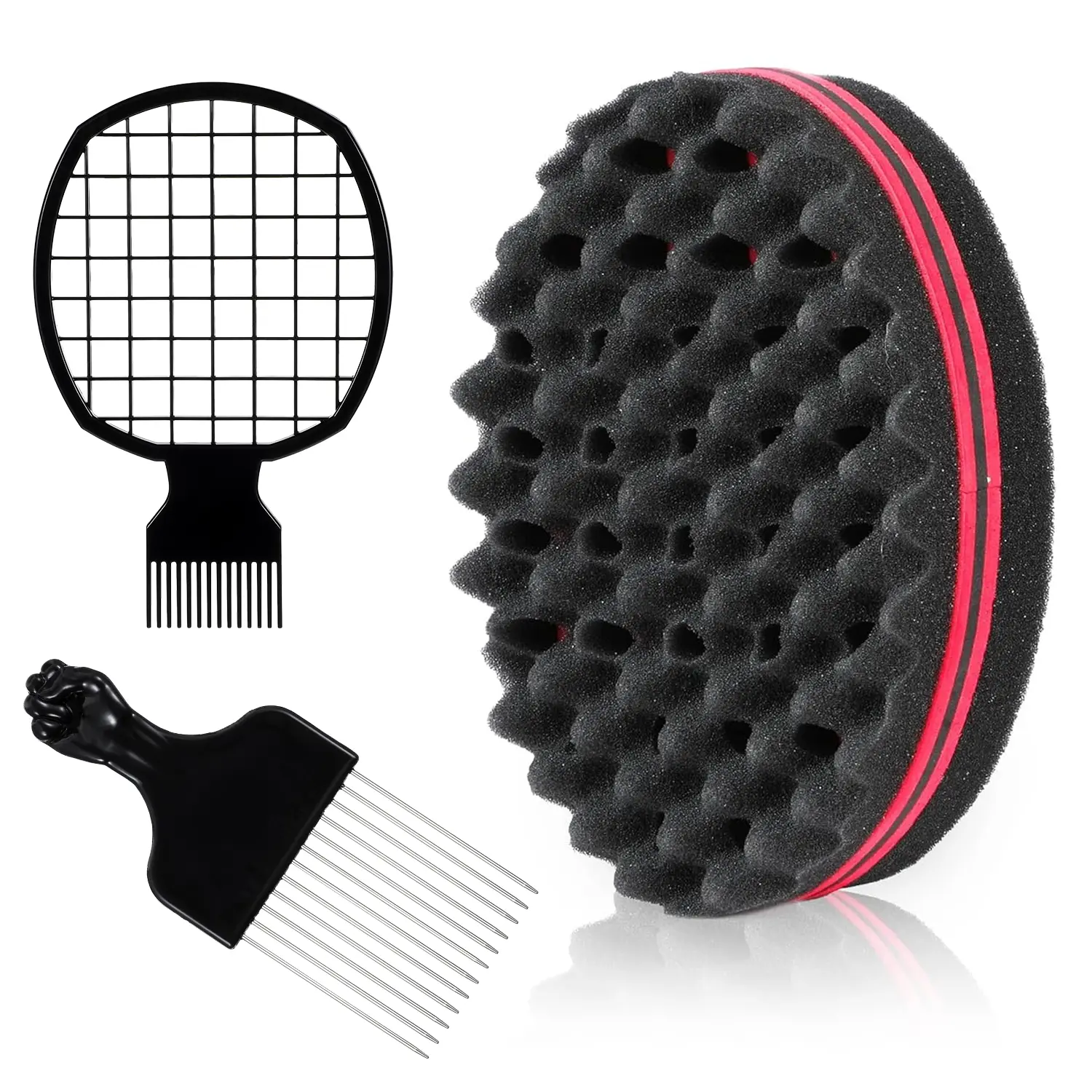 twist sponge Curl Sponge for Black Men, Twist Sponge Brush Kit with Afro Pick Comb & Grid Comb, Freeform Hair Starter Kit for Curls and Dreads