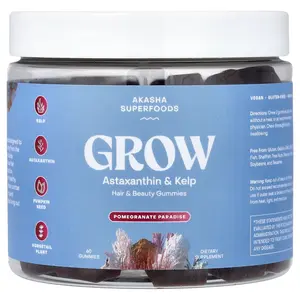 Akasha Superfoods Grow, Hair & Beauty Gummies, Pomegranate Paradise, 60 Gummies
