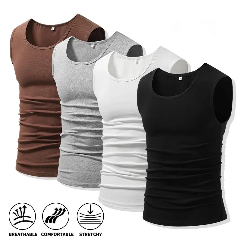 Men’s cotton, stretchy, breathable sports tank top—comfortable for summer workouts and ideal as a sleeveless base layer.Highly elastic, suitable for everyday wear and layering, casual style, ideal for outdoor cycling.