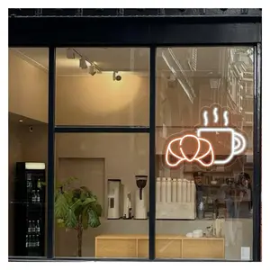 Neon Bar Party Coffee & Croissant Neon Sign,Suitable For Bakery Cafe Store Home Wall Decor With Dimmable 31cmx40cm