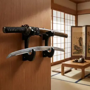 Wall Sword Shelf Support Wooden Japanese Katana Samurai Sabre Decor Shotgun Sniper Rifle Storage Rack Display Holder Organizer Wall Mounted Sword Holder Display Riser