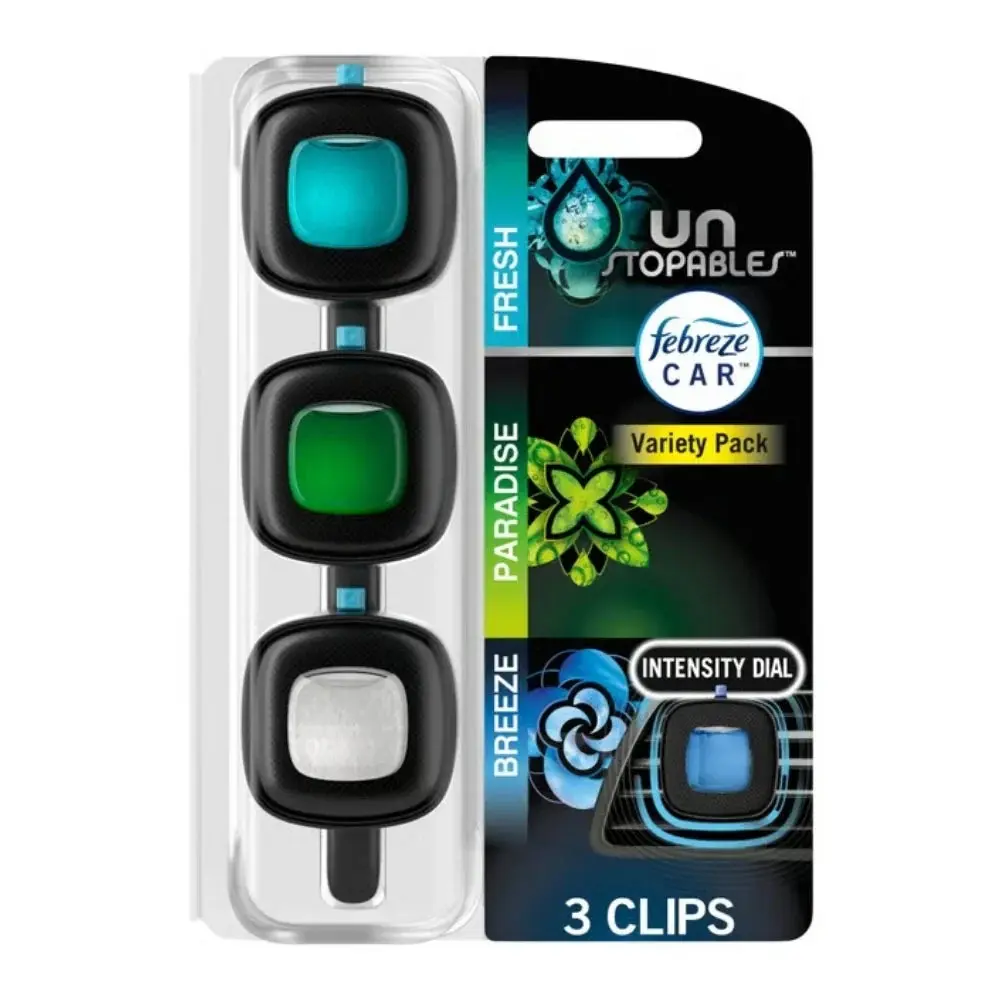 Febreze Car Vent Clip, 3-Count Variety Pack, Fresh, Paradise & Breeze Scents