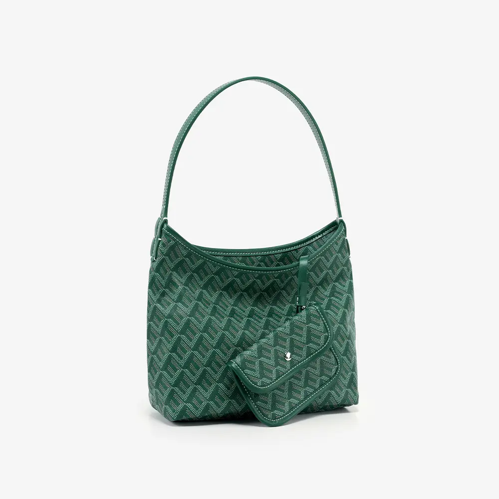 Women's Geometric Monogram Canvas Shoulder Bag - Trendy Green Crescent Compact Pu Leather Hobo Underarm Tote for Everyday Use, Includes Coin Pouch, Lightweight Travel Handbag, Underarm Bag