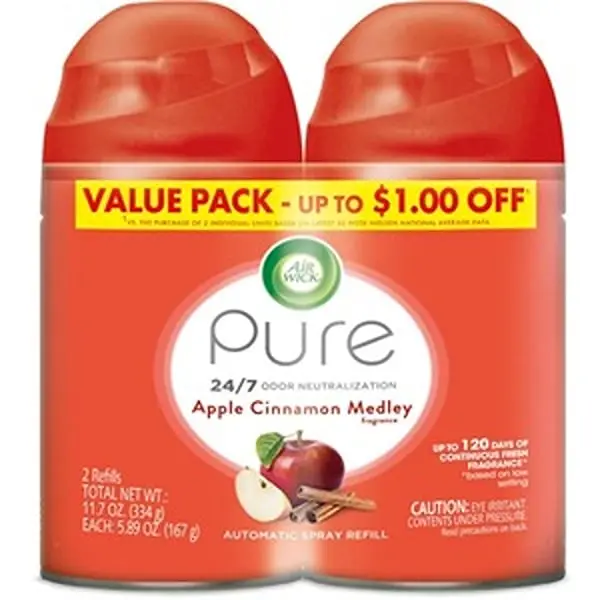 Air Wick Apple & Cinnamon Fragrance Spray Scent Aroma Freshener Refill, 6.17 oz, Pack of 2, Scented, 6.17Oz