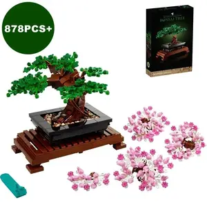 Creative adaptation 10281 bonsai tree bouquet building block model decoration cactus plants 878 potted brick toys for home desktop plants and holiday gifts