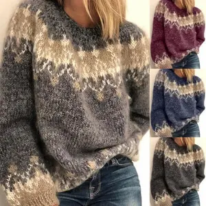 Women’s new autumn–winter casual loose mohair chunky knit jacquard sweater