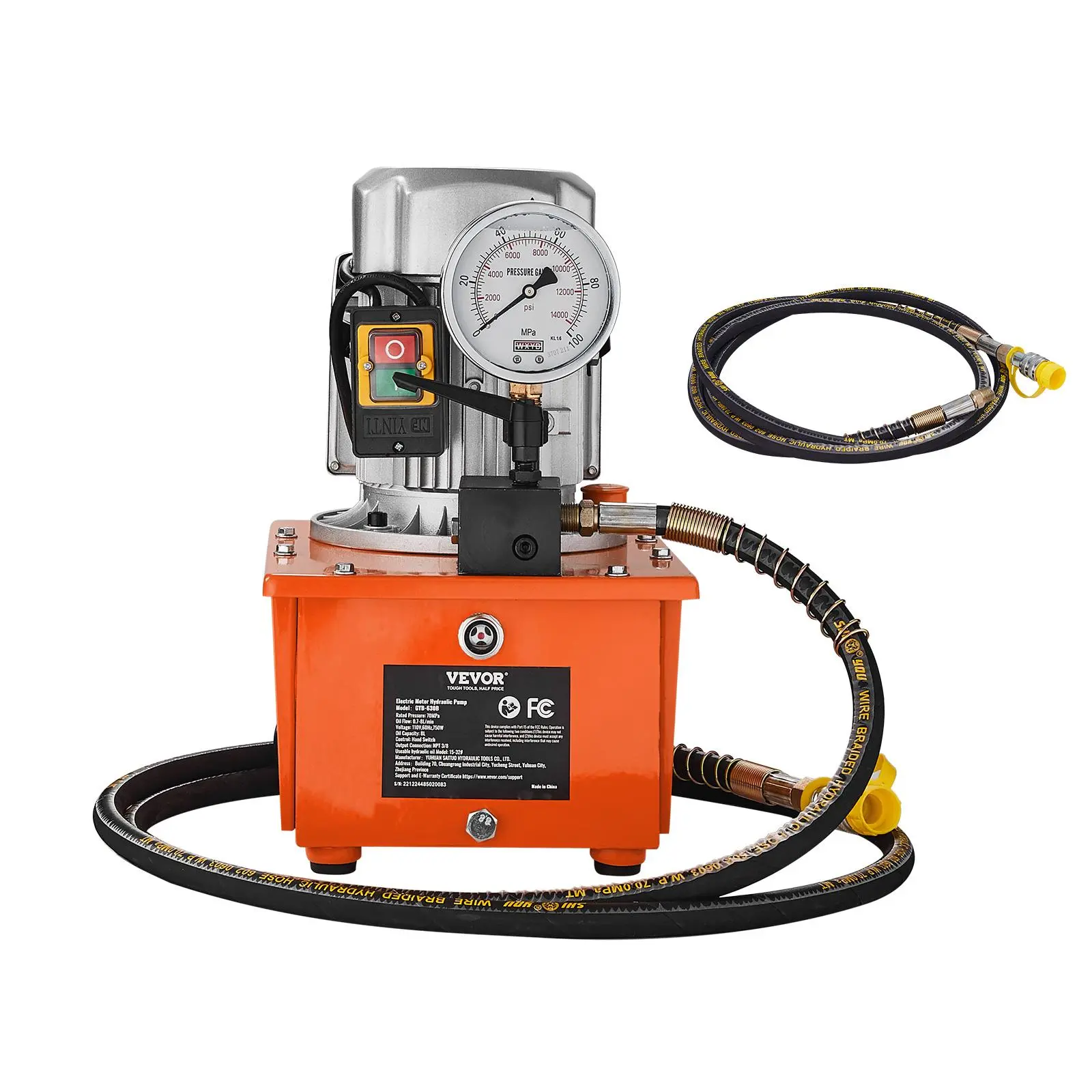 【summerfinds】VEVOR Electric Hydraulic Pump, 10000 PSI 750W 110V, 488 in³/8L Capacity, Single Acting Manual Valve, Electric Driven Hydraulic Pump Power Pack Unit with Lever Switch for Punching/Bending/Jack Machines