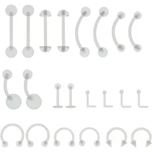22 count/48pcs 14G 16G 18G 20G Clear Flexible Bioplast Retainer Navel  Ring Eyebrow Tongue Nipple Barbell Nose Lip Labret Stud