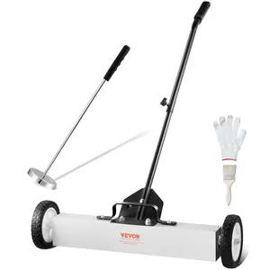 VEVOR 24-Inch Magnetic Sweeper with Wheels, 50 lbs Capacity, with Telescoping Magnetic Pickup Tool, Adjustable Handle, Magnetic Pickup Sweeper to Pick Up Nails and Screws, for Workshop, Garage, Yard