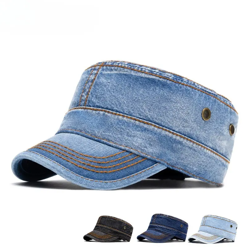 BIGWIG Washed Cotton Officer Cap: Featuring a unique vintage flat-top design and an adjustable fit, this denim flat-top military cap encompasses styles ranging from cadet and baseball caps to trucker and newsboy hats Large Capacity Messenger Bag tiktoksho