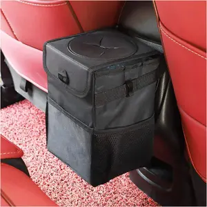 6.5L Leakproof Vehicle Car Trash Can with Lid, Nylon Fabric Foldable Collapsible Vehicle Accessories, Automotive Truck Organizer Storage Bag with Adjustable Straps & Waterproof Liner for Road Trips