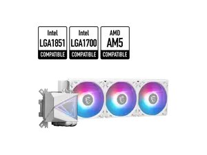 MSI MAG CoreLiquid I360 White - AIO ARGB CPU Liquid Cooler - Infinity Mirror Design - UNI Bracket - 360mm Radiator - Triple 120mm ARGB PWM Fans - LGA 1700/1851 / AM5/AM4 Compatible