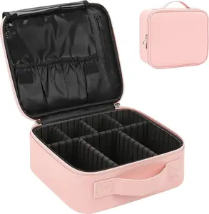 Makeup Bag Travel Makeup Train Case Cosmetic Bag Organizer Portable Artist Storage Bag with Adjustable Dividers Makeup Brushes Storage Organizer-Ideal Mother's Day Present for the Stylish Mom