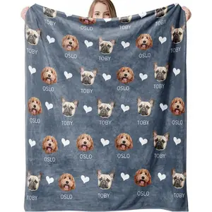 Custom Blanket with Pets Pictures & Name Personalized Funny Cat Dog Face Throw Blankets Soft Warm Plush Fleece Customized Blanket for Couch Bed Sofa Gifts for Dog Dad Mom Pet Lovers